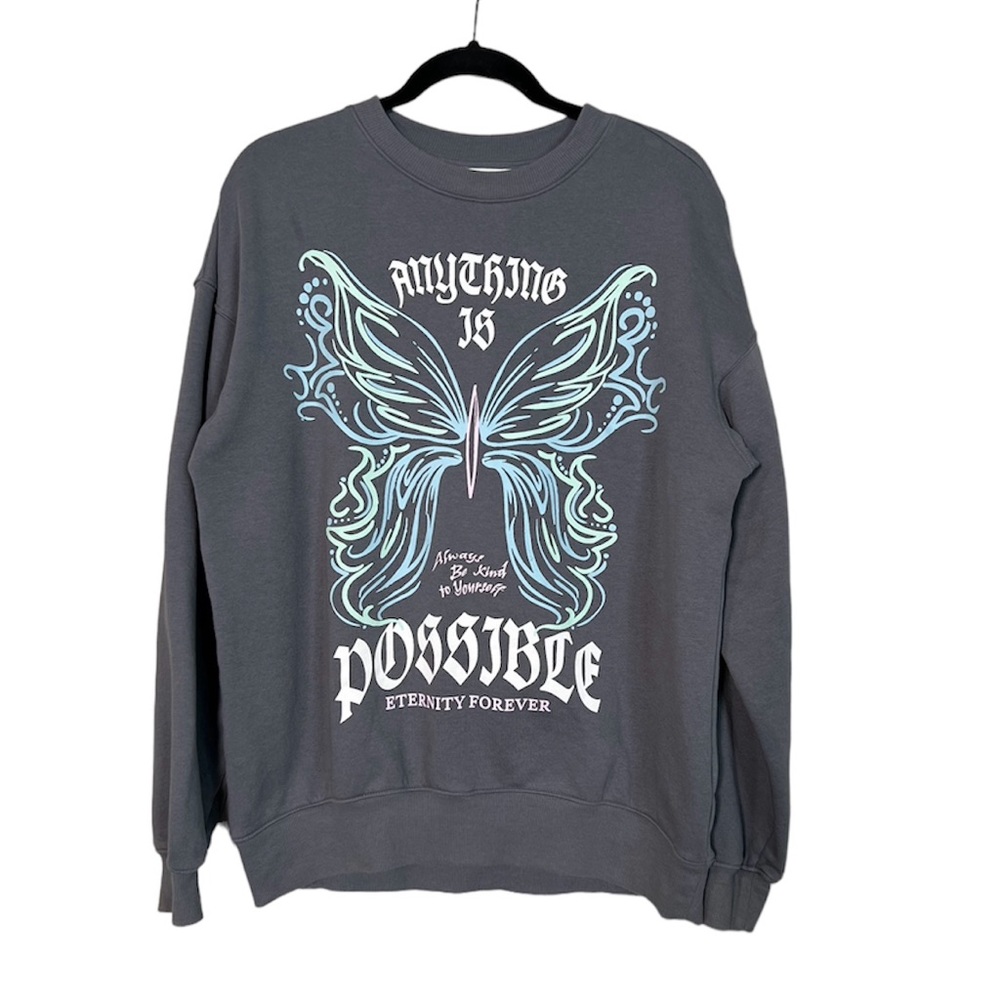 H&M Butterfly Anything is Possible Gray oversized Sweatshirt